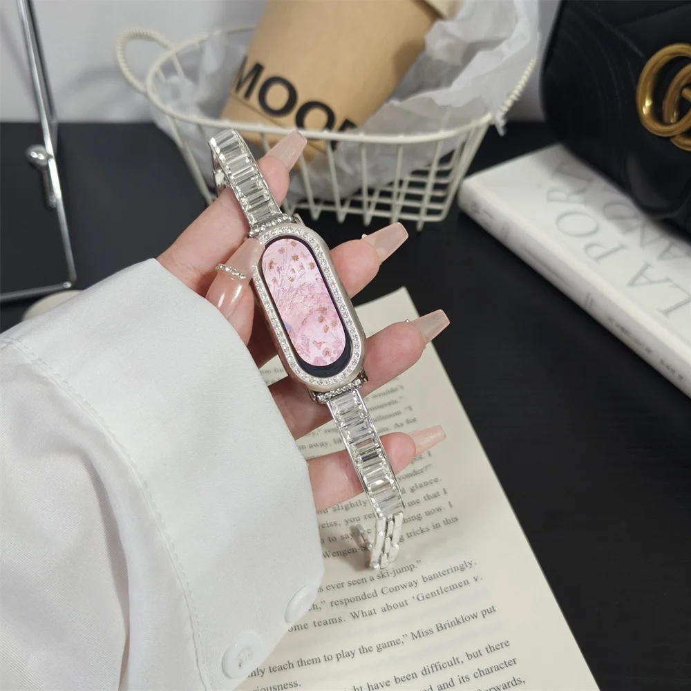 حزام سوار معدني متلألئ من الألماس مناسب لـ Xiaomi Band 8Pro/9Pro، لـ Mi band 3/4/5/6/7,8/8NFC/9/9NFC/10/10NFC، لـ Redmi Wat