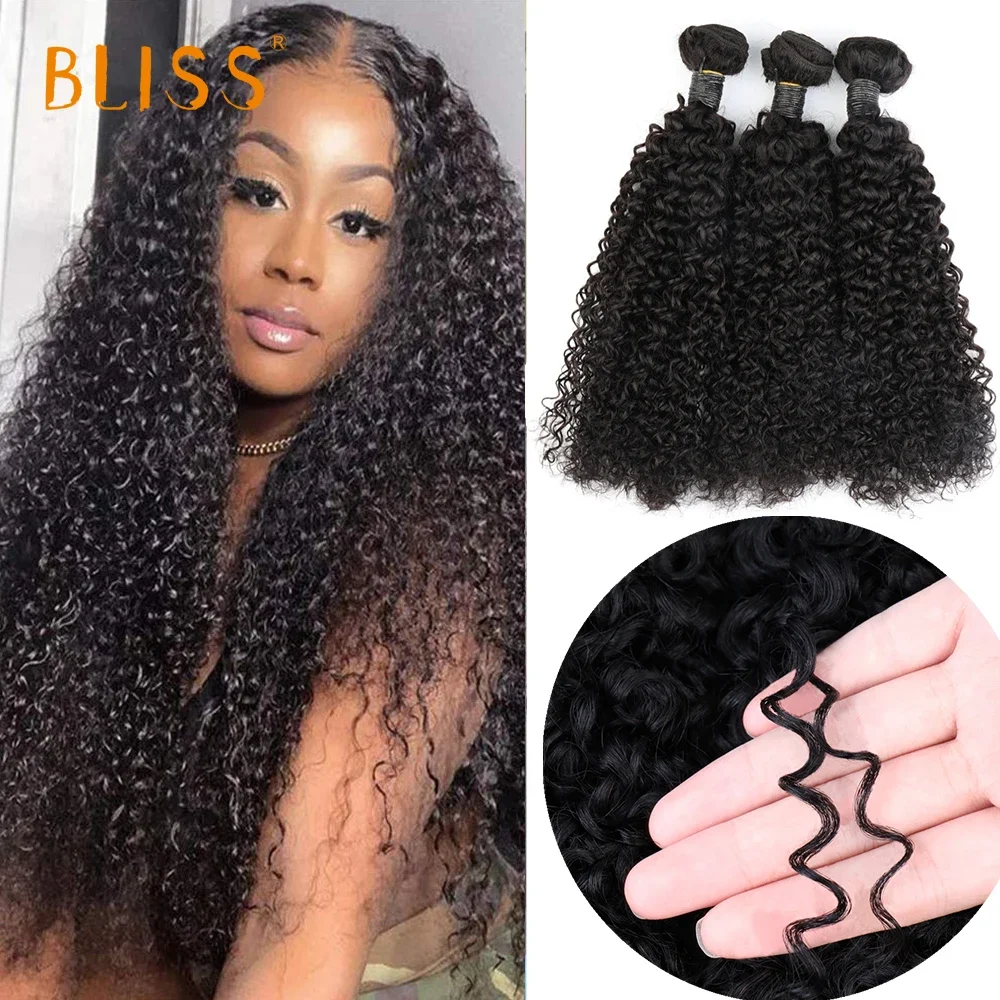 

Bliss Mongolian Curl Bundles with 4X4 Hand Tied Closure Brazilian Remy Water Wave Curly Human Hair Bundles with Lace Closure