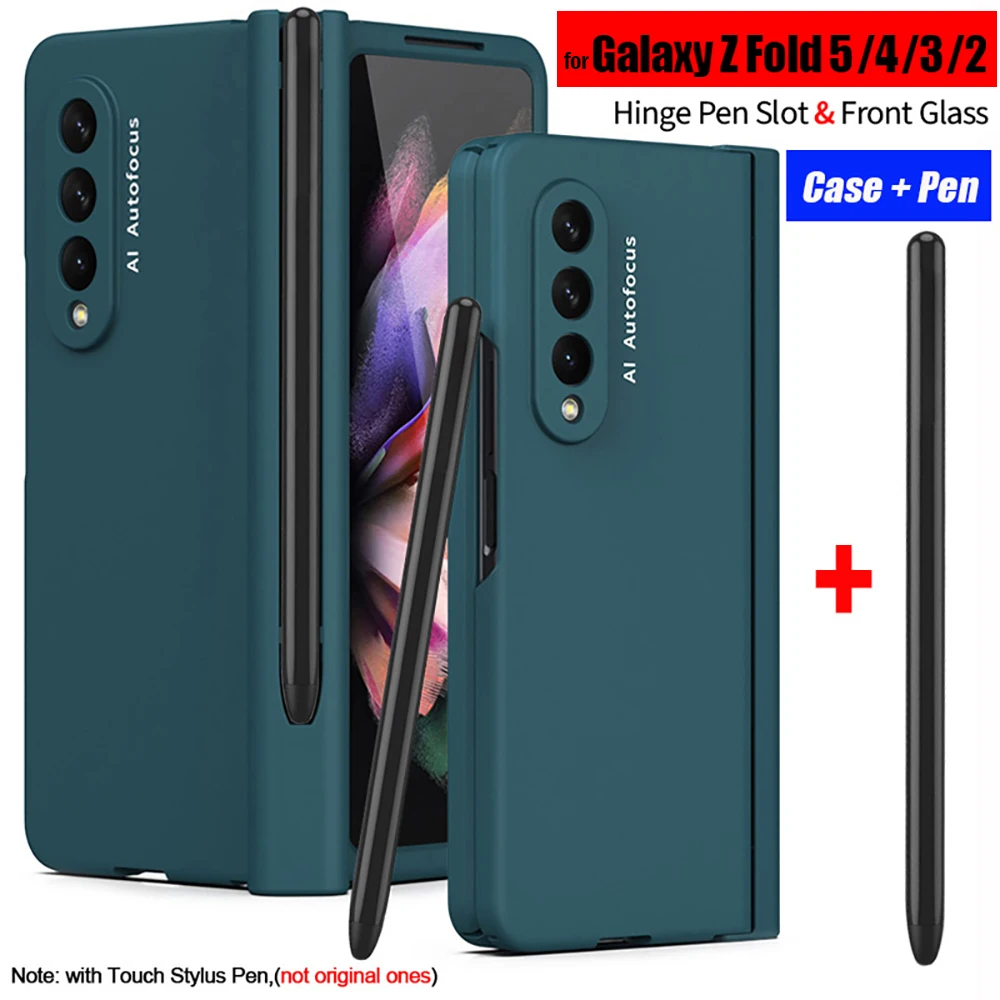 with Touch Pen For Samsung Galaxy Z Fold 6 5 4 3 2 5G Case Hinge Pen Slot Front Screen Glass Protect Capa Z Fold 2 3 4 5 6 Cover