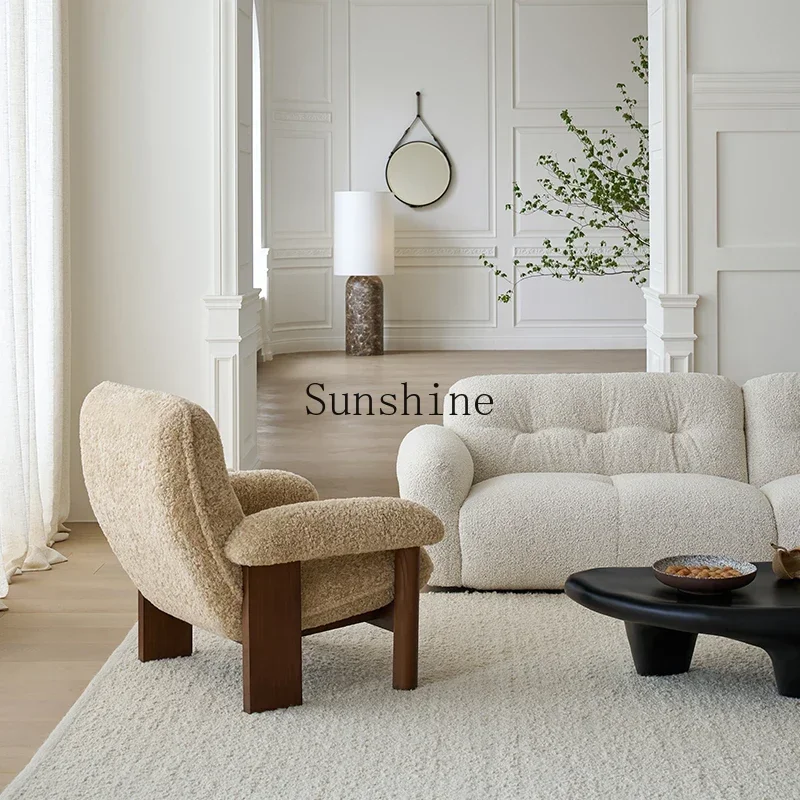 Casual retro solid wood lamb wool single sofa chair