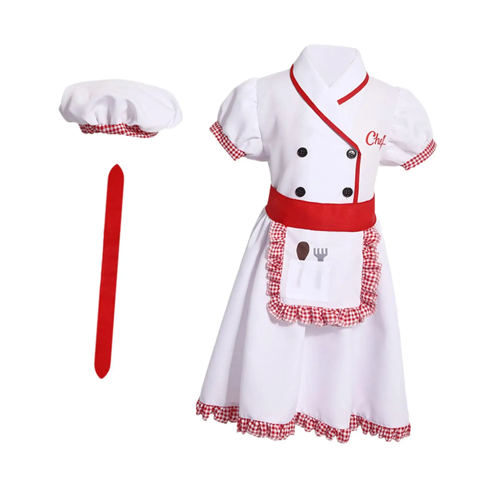 Kids Baking Chef Outfit Pretend Play Dress Up Set Polyester Uniform Kitchen Accessories for Birthday Gift