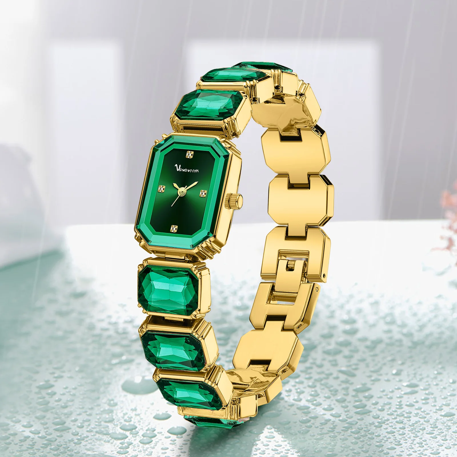 Diamond Studded Fashion Luxury Women Watch Simple Green Square Dial Waterproof Temperament Female Quartz Clock Wristwatches