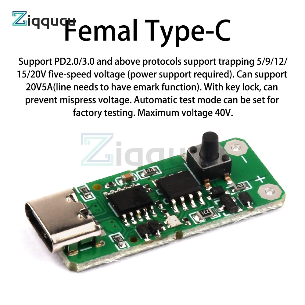 Type-C USB-C PD2.0 3.0 to DC USB Decoy Fast Charge Trigger Poll Detector Charging Module Supports PD2.0/3.0