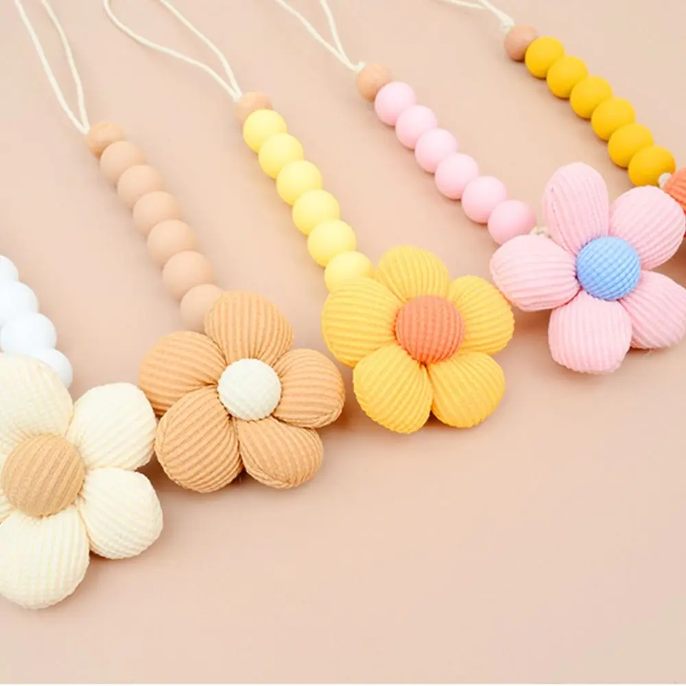 Wood Flower Baby Pacifier Chain Anti-lost Cartoon Adjustable Nipple Holder Clips Dummy Clips Silicone Bead Soother Holder Baby