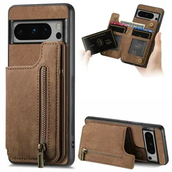 Zipper Leather Case for Google Pixel 8 Pro Pixel9 5G Card Wallet Funda Pixel 9 Pro XL Case Phone Pixel 8A 7A 6 A 7 6A Back Cover