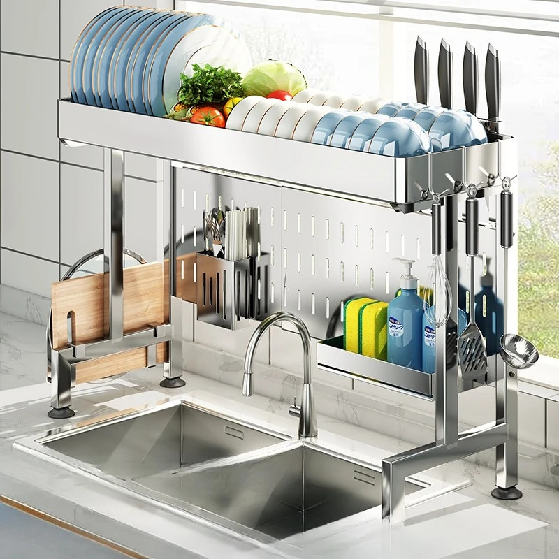 Expandable Sink Dish Drainer Rack 304 Stainless Steel Heavy Duty DIY Pegged Panel Storage System Rustproof No Drill Installation