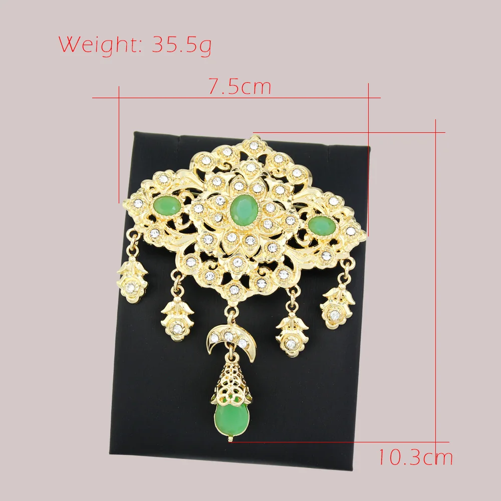 Sunspicems Elegent Crystal Women Brooch Morocco Jewelry Gold Color Arabic Caftan Hijab Brooch Pins Flower Bride Wedding Bijoux