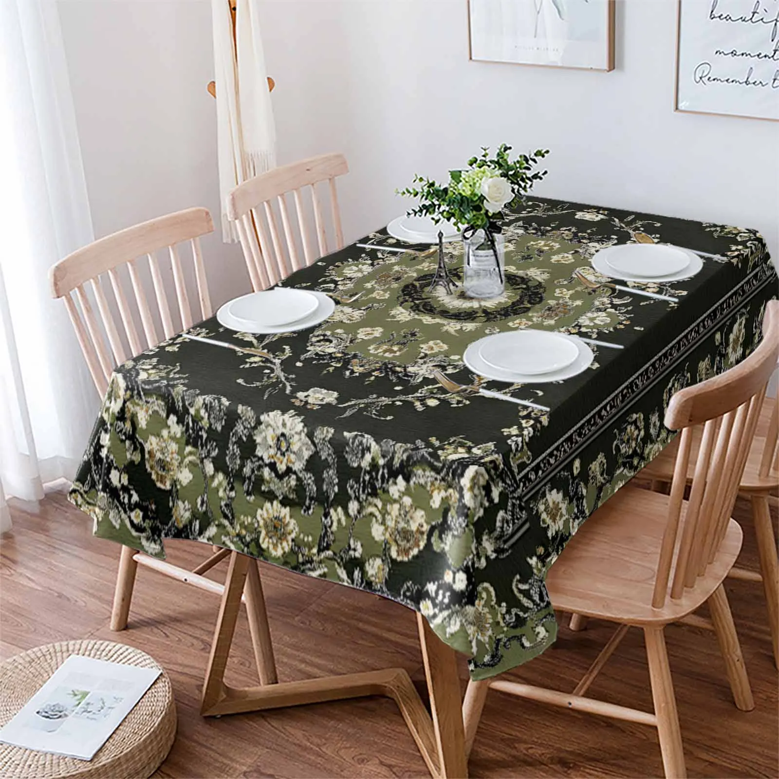 Geometric Oriental Green Light Yellow  Tablecloth Waterproof Dining Table Rectangular Round Table Cover Home Kitchen Decoration