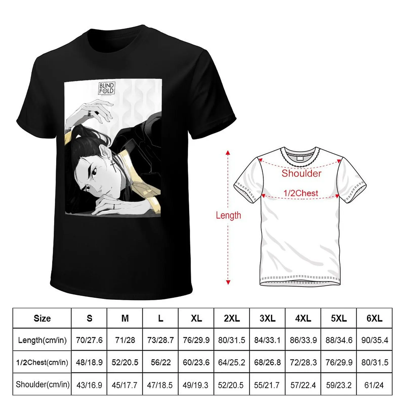 Mitsu Manga style Blindfold Mashersan T-Shirt Summer Casual Loose T-Shirt