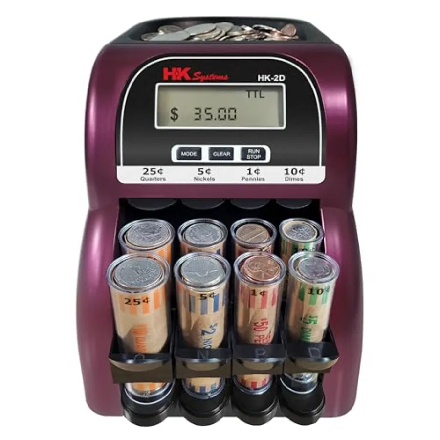 

HK-2D Digital USD Coin Counter and Sorter with LCD Display Sorts 260 Coins Per Minute into Coin Wrappers 2 Row Coin Wrapper Tub