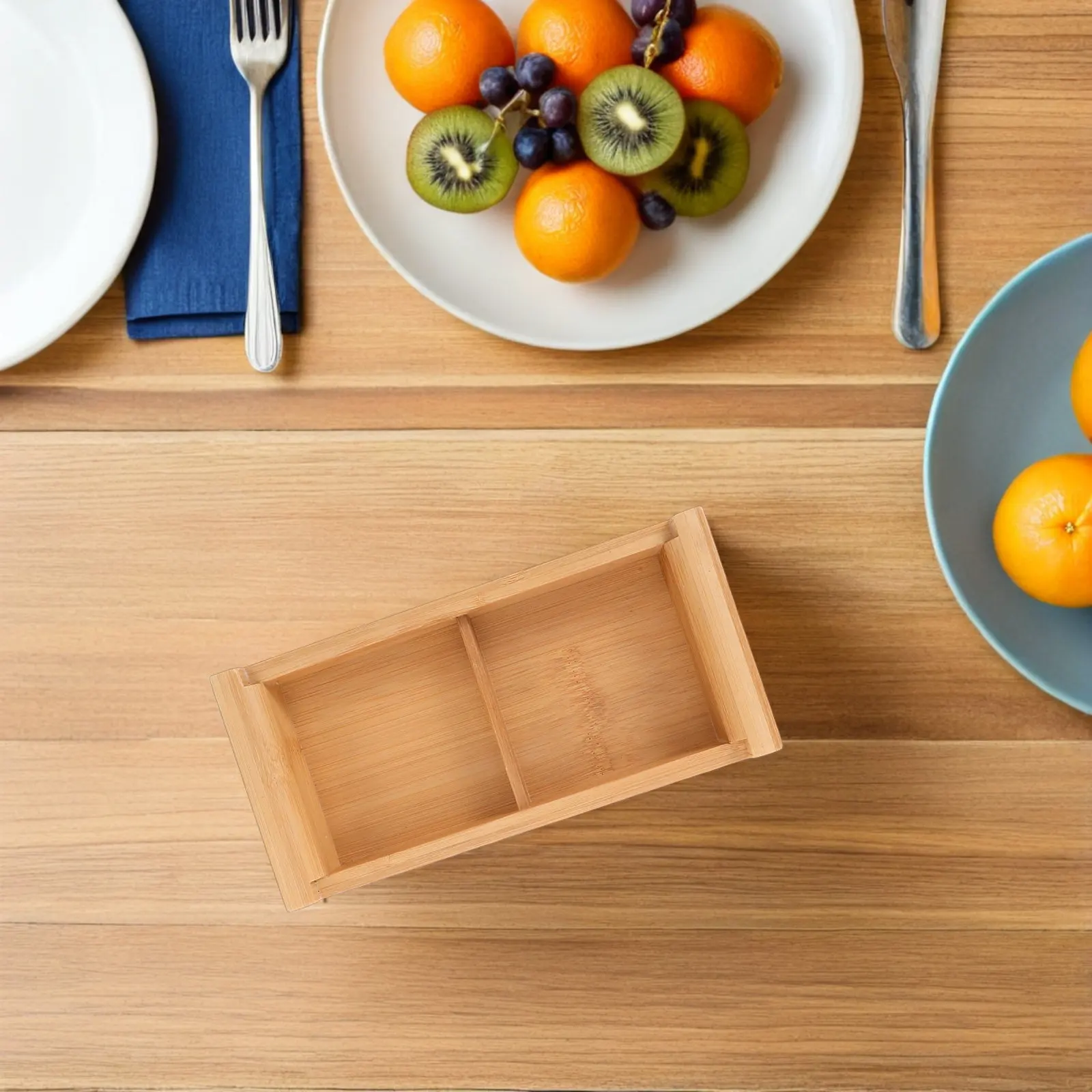 

Bamboo Divided Serving Tray 2 Compartment Vintage Rustic Snack Organizer for Sushi Hotpot Appetizers Dry Fruits Nuts Desserts