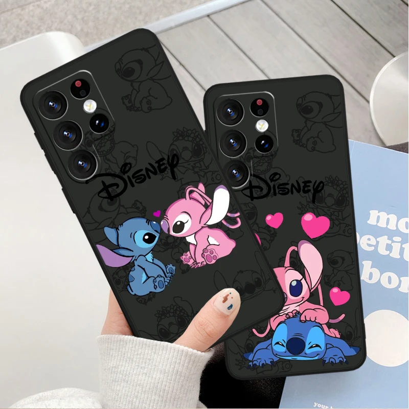 Couple Stitch Angle Disney Cover For Samsung Galaxy S24 S23 S22 S21 S20 FE S10e S10 S9 Ultra Plus TPU Black Phone Case