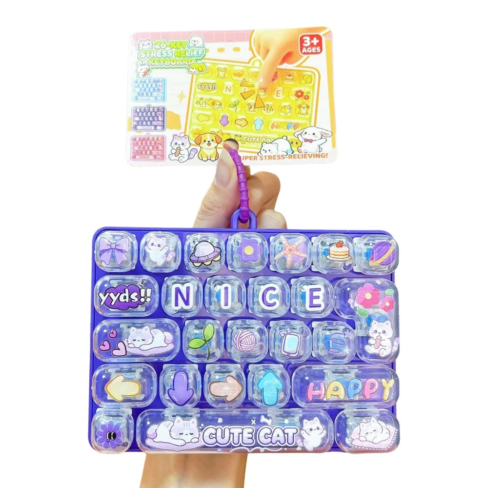 Animals 26 Keys Keyboard Keychain Pressable Keys Cartoon Keyboard Clicker Keychain Portable Relaxed Fingertip Button Keyring