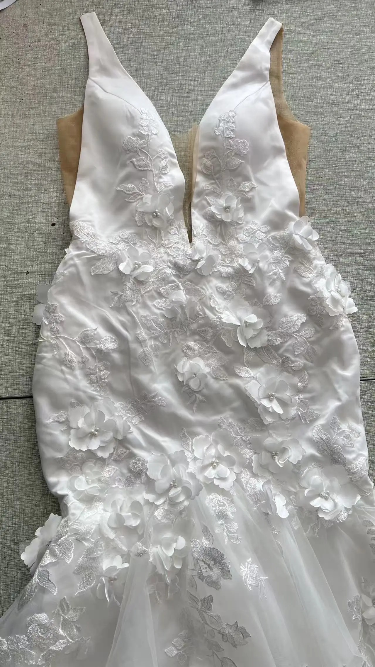 فساتين زفاف حورية البحر عتيقة مصنوعة حسب الطلب 2022 على شكل حرف v بدون ظهر دانتيل زينة زهور ثلاثية الأبعاد فستان زفاف ريفي مقاس كبير #3