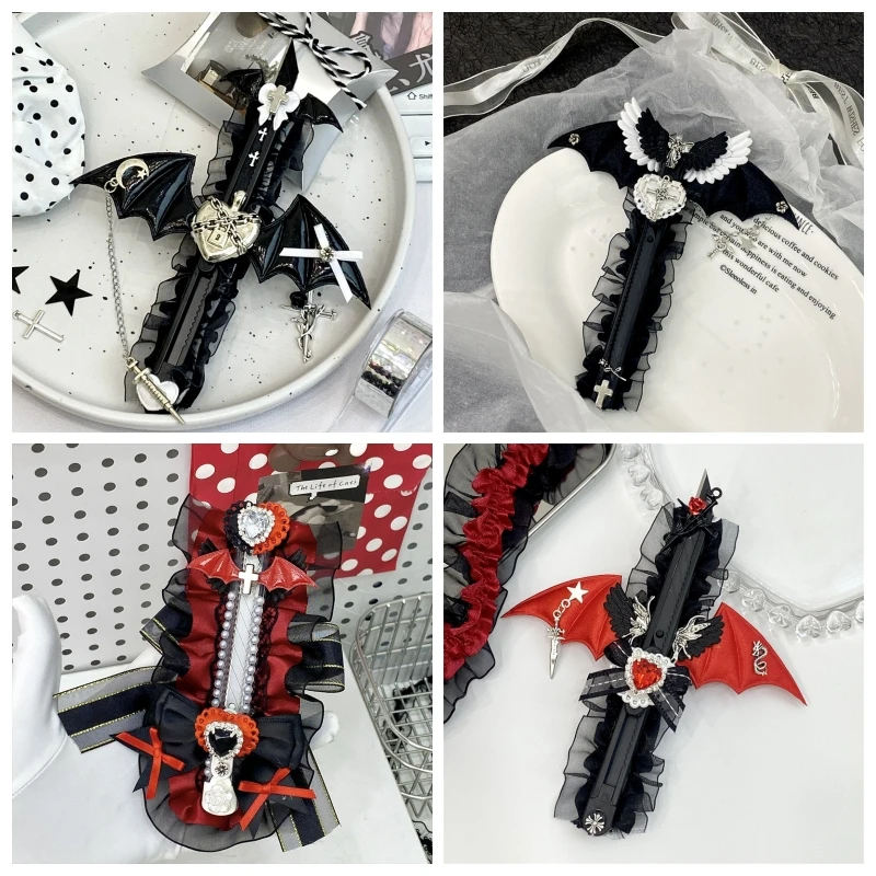

1Pc Y2k Subculture Dark Taboo Style Devil Wings Cross Handmade Utility Knife Express Box Letter Opener Cute Lace Paper Cutter