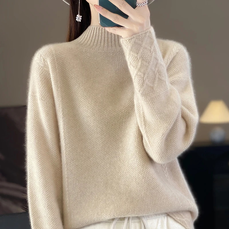 Korean version of 100% pure wool cashmere sweater female turtleneck sweater female Joker winter casual loose thick sweater