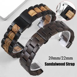 20mm 22mm Sandalwood Watch Band for Seiko for Omega for Huawei Watch GT2 GT3 Quick Release Bracelet Butterfly Buckle Wrist Band