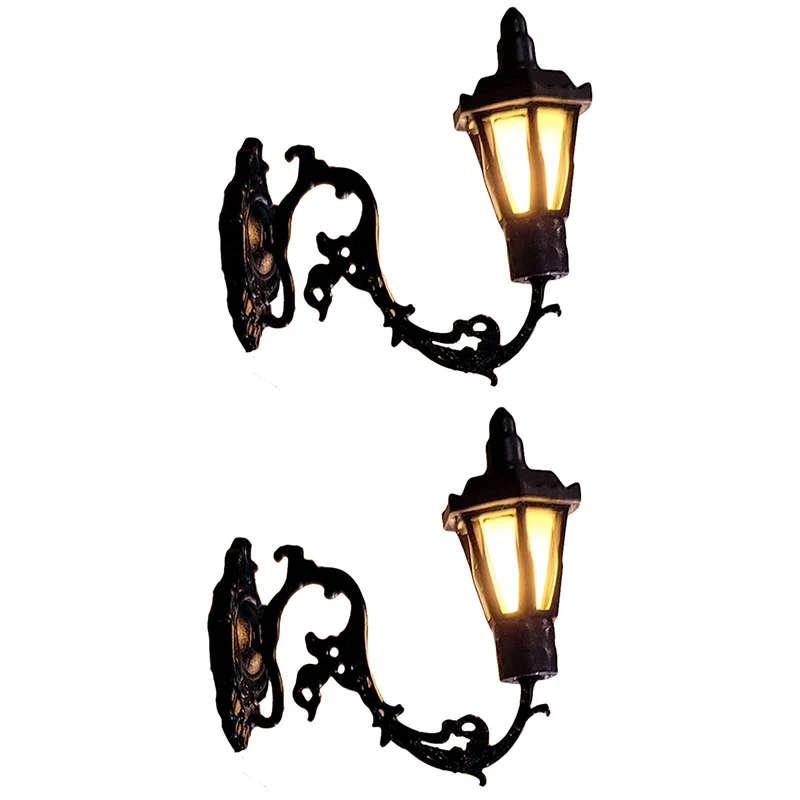 2pc Antique 1:12 Dollhouse Lamp Wall Light DIY Model Decor Toy Dollhouse Accessories Garden Yard Chandelier Sand Table Led Light