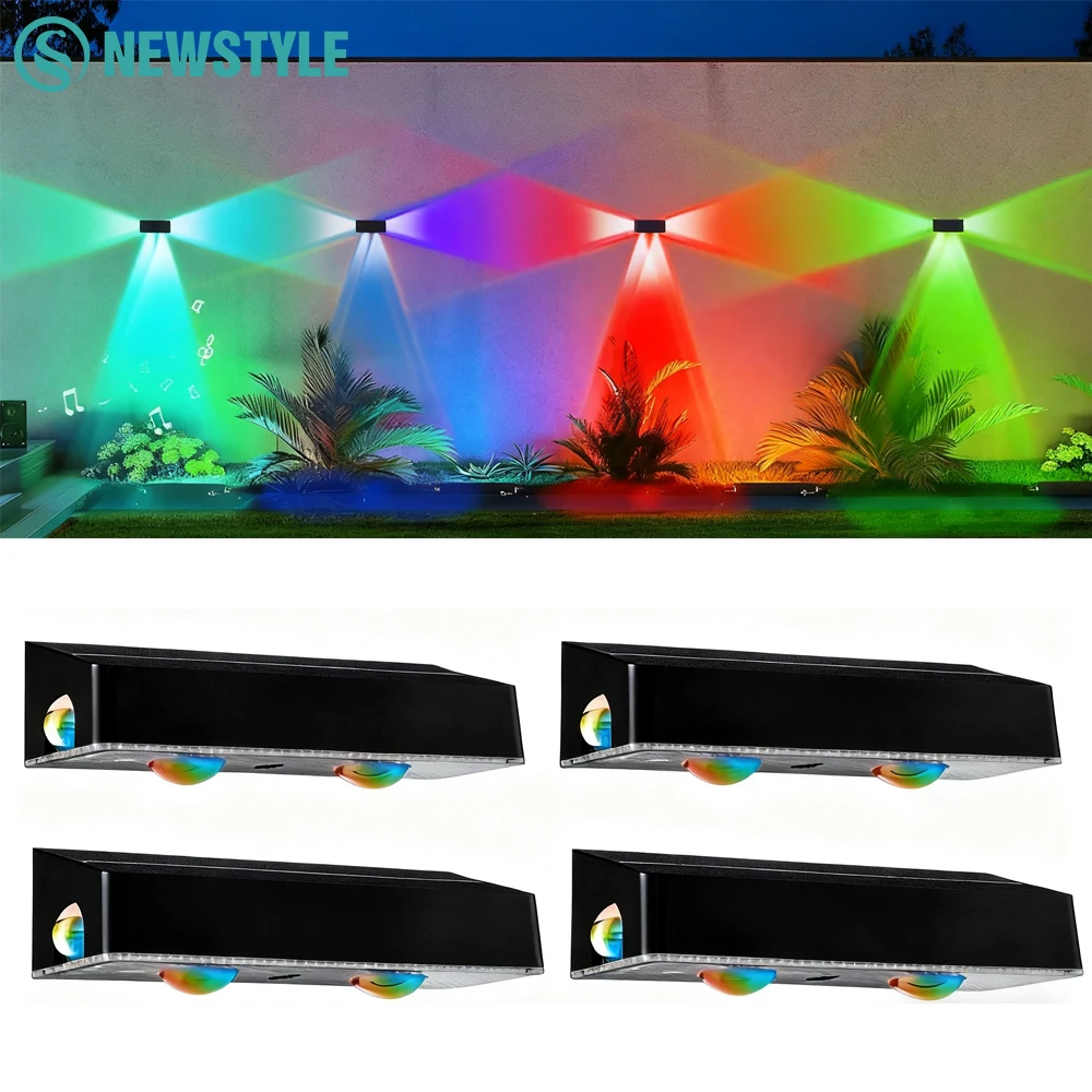 4 حزمة RGB أضواء السياج الشمسية في الهواء الطلق مقاوم للماء الغسق إلى الفجر 4LED أضواء الجدار الشمسية LED مصابيح للأرضيات لحديقة فناء ساحة الباب