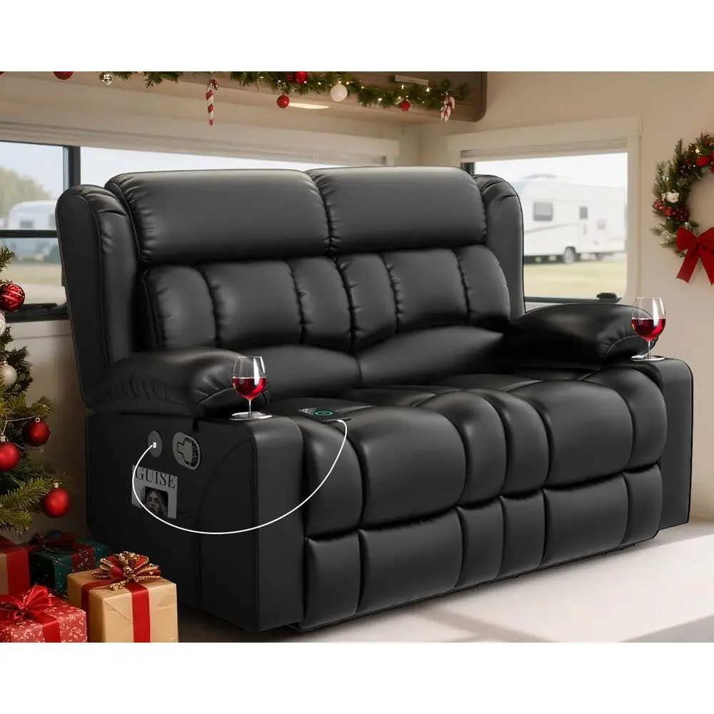 

RV Loveseat Recliner, Wall-Mounted Reclining Couch with USB Ports, Storage, Cup Holders, 150° Adjustable for RVs and Home Theate