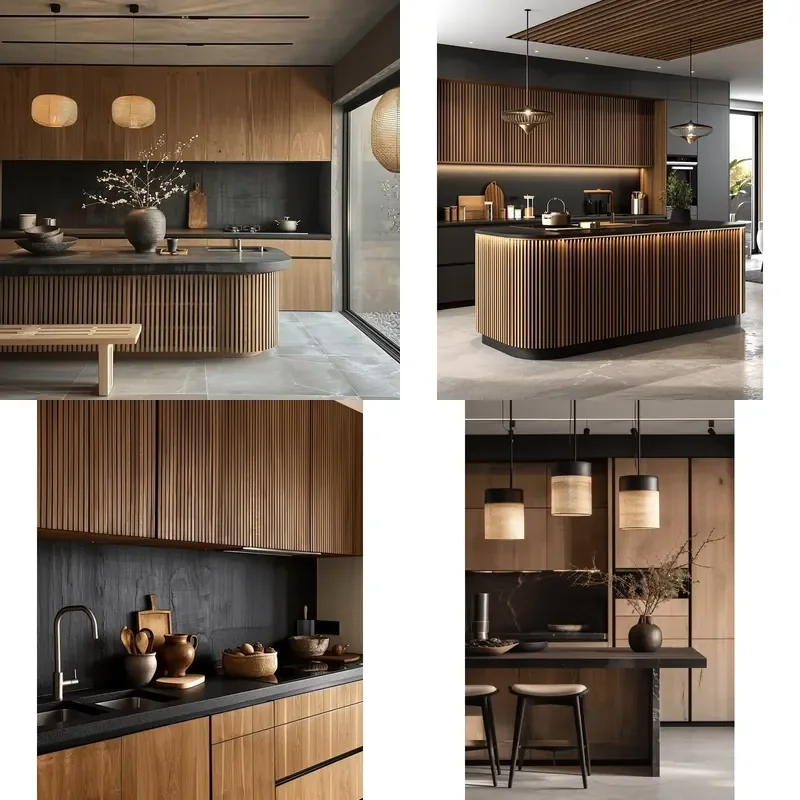 Vermonhouzz Customized Color Size Modern Design Wood Veneer Kitchen Wooded Cabinets Wooden Modular Kitchen Cabinet