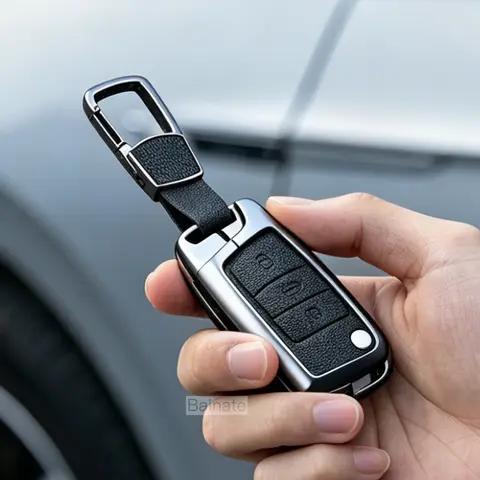 Leather Car Remote Key Case Fob Cover Protector Holder Shell For VW Volkswagen Golf 7 MK7 Tiguan MK2 T-roc T-cross Accessories