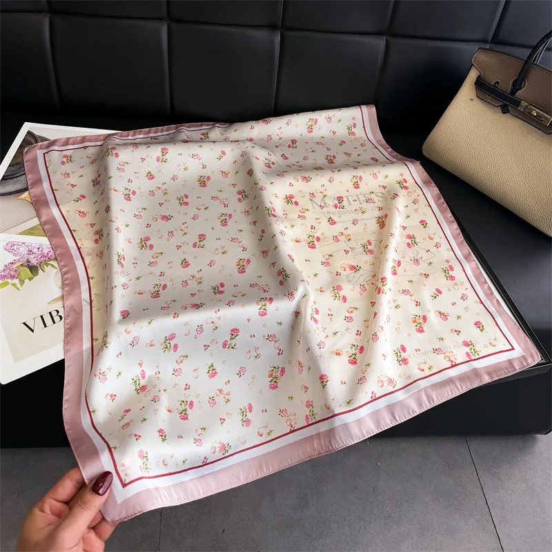 2026 Luxury Brand Square Scarf Design Double Side Shawl Wrap 70cm Print Twill Silk Women Hijab Female Foulard Headband Bandana