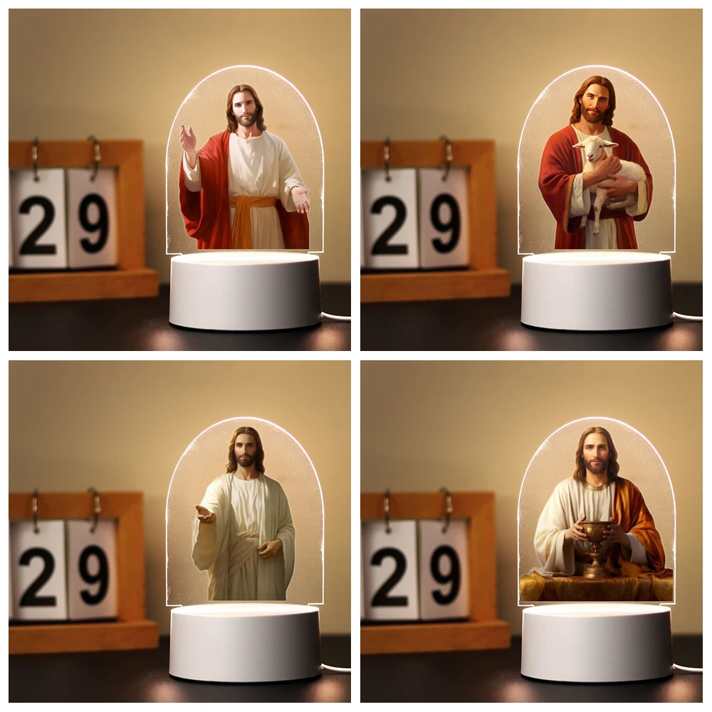 

God Jesus 3d Illusion Acrylic Led for Children's Room Table Desk Decor the Kids for Bedroom baptism Gift