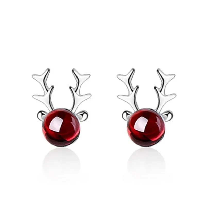 Delysia King Women Trendy Design High-grade Garnet Antler Earrings Girlfriend Elk Animal Ear Stud Christmas Gifts Jewellery