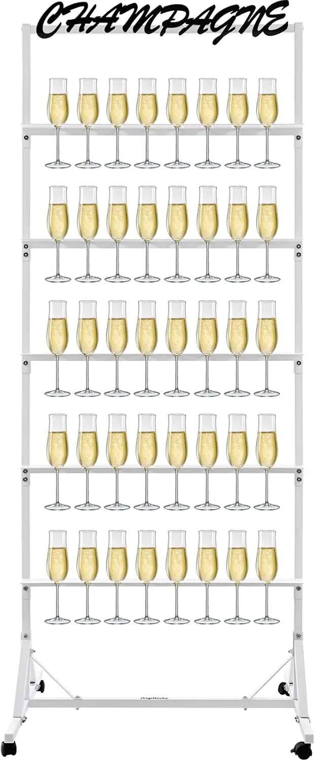 Party 5 Tier White Metal Champagne Wall Holder Flutes Display Stand
