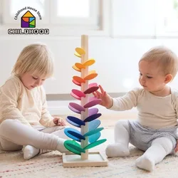 Montessori legno petalo albero Building Blocks giocattolo per bambini arcobaleno palla palla Run Track bambino giocattolo educativo regali per i bambini