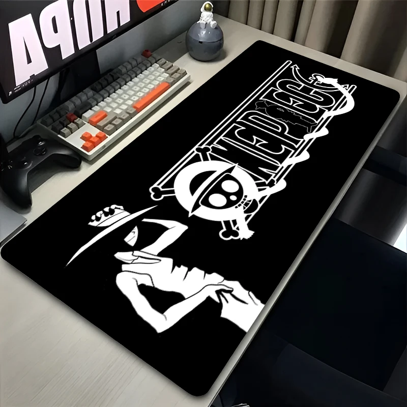 Mouse Pad Black And White Rubber Extended Desk Mat PC Japan Anime O-one Mousepad Laptop P-piece Logo L-luffy Keyboard Rug Carpet