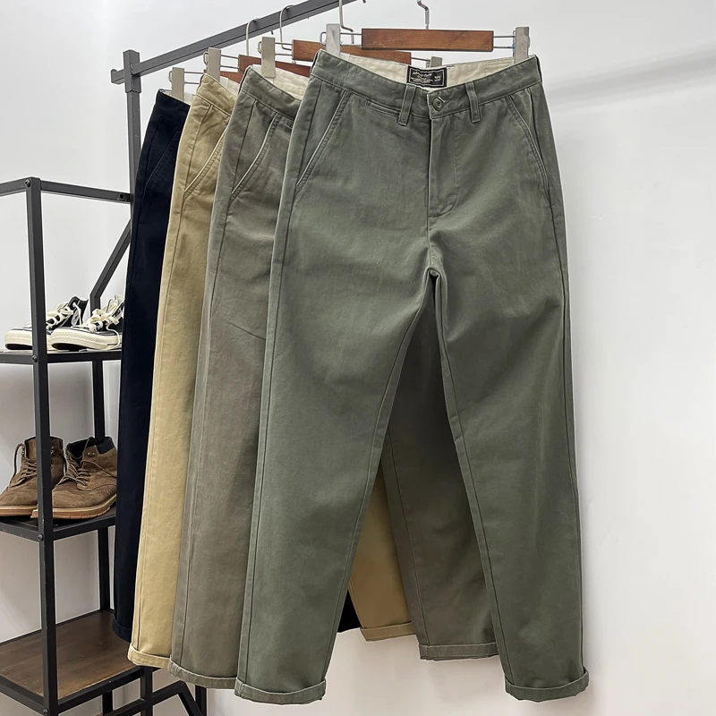 

Тяжелые чистые хлопковые осенне-зимние винтажные цветные простые теплые износостойкие прямые повседневные брюки W...