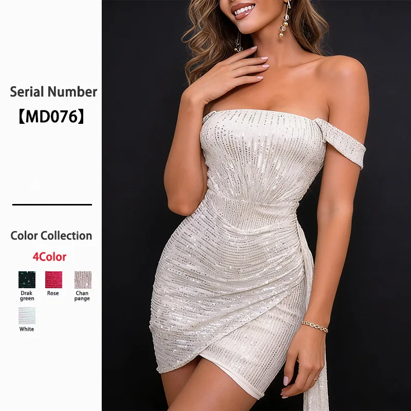 

Sequin Mini Dress Women Spring Summer Drop Shoulder Dresses Bodycon Sheath Evening Party Club Cocktail Outfit Clothes