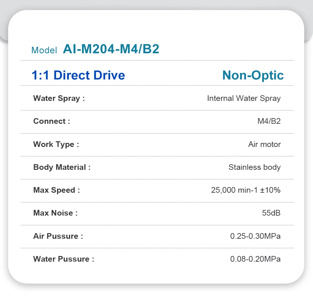Dental Inner Water Air Motor Slow Speed Handpiece Parts AI-M204/M205 Non-LED Turbine Connector AI-M205LG LED Generator Series