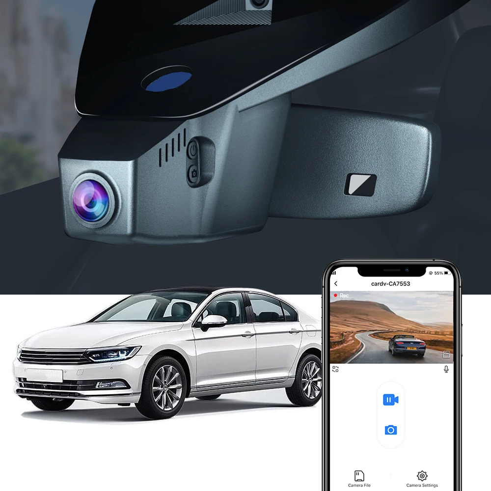 For VW Volkswagen Passat (B8) 2016 2017 2018 2019 2020 2021 2022 2023, 4K 2160P Fitcamx Dash Cam Car DVR Video Recorder WIFI APP