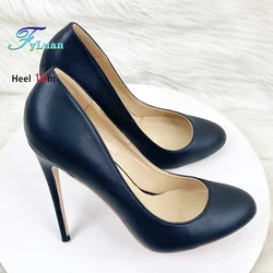 Ladies Pumps Spring Autumn New Ladies Office Work Black High Heels 10CM 12CM Stiletto PU Leather Women Round Toe Single Shoes