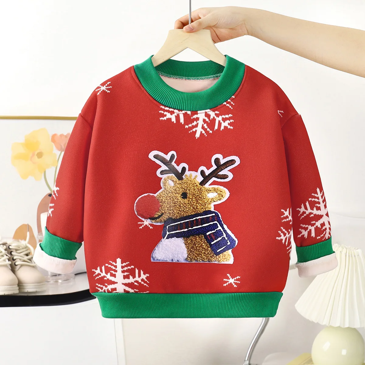 

New 2025 Kids Cute Cartoon Elk Christmas Warm Knitted Crew Neck Pullover Sweater Boys Girls Autumn Winter Casual Xmas Sweaters