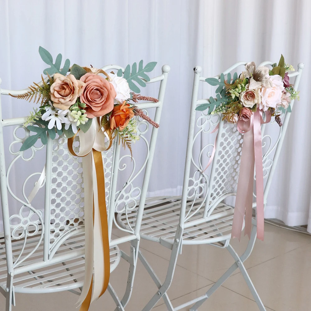 

YeeNanee Rutic Wedding Aisle Decoration Terraotta Dusty Rose Pew Flowers with Ribbon for Wedding Ceremony Party Chair Decoration