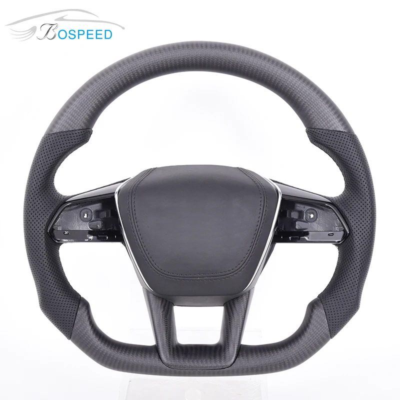 Custom Matte Carbon Fiber Black Perforated Leather Car Steering Wheel For Audi RS6 C8 RS7 C7 RS5 A5 A6 A7 A8 Q5 A4 B9 R8 TT