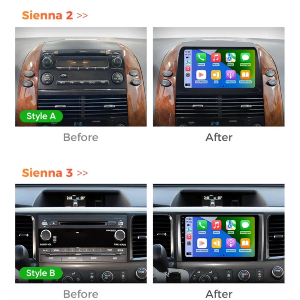 Android14 For Toyota Sienna 2 2003-2010 Sienna 3 2011-2013 Car Radio Navigation Multimedia Player Stereo GPS WiFi Carplay+Auto