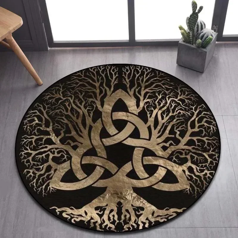 Viking Valknut Yggdrasil Árvore da Vida Tapete de área redonda, Tapete da sala de estar, Sofá do quarto, Decoração da sala de jogos, Tapete