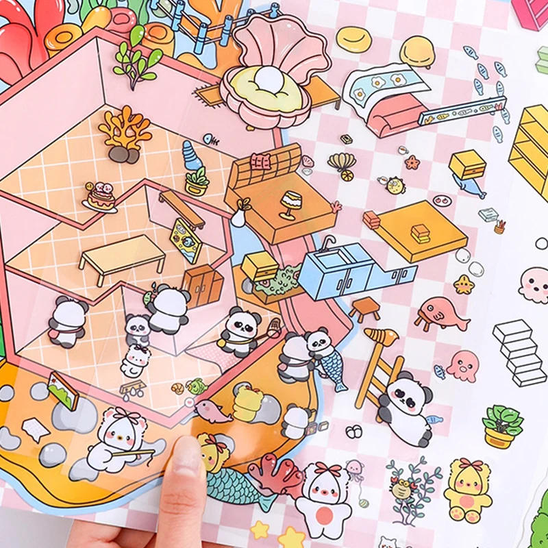 1Set Cartoon Miniature Scene Landscape Stickers DIY Pocket Cabin Scene Game Stickers Hand Account Decorative Stickers Gifts