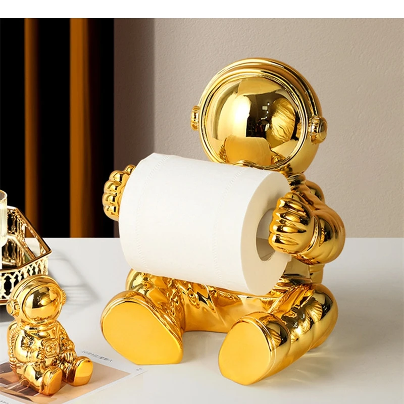 Astronaut Tissue Holder Resin Ornament Desktop Decoration Roll Paper Storage Rack Home Accessories