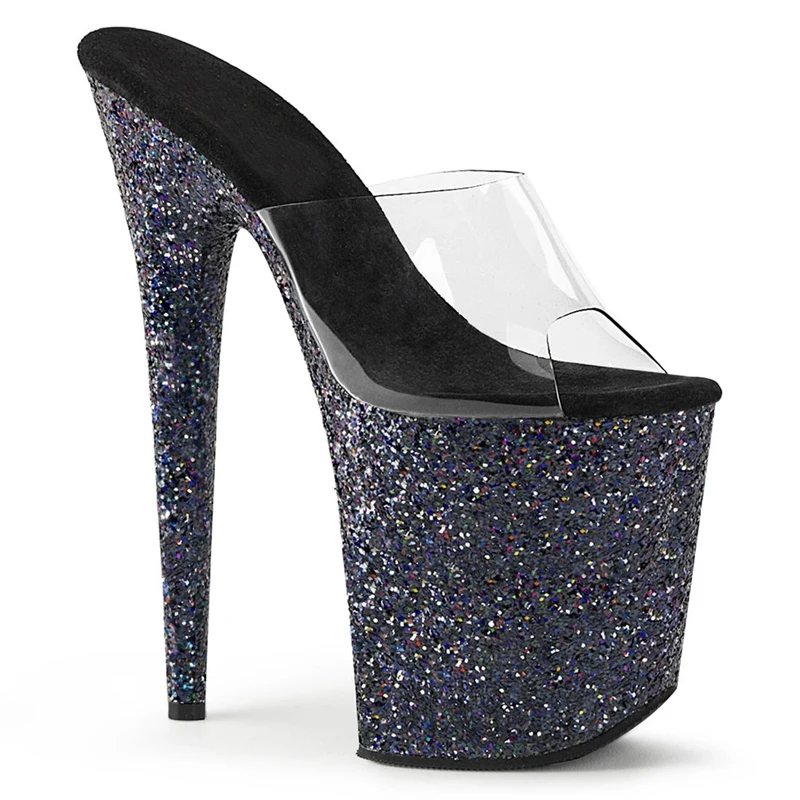 

Женские блестящие сандалии, подиумные сандалии на высоком каблуке, модные пикантные туфли на платформе с толстой подошвой и блестками для ночного клуба, прозрачные тапочки из ПВХ