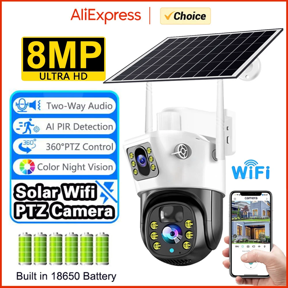 4MP/8MP kamera WiFi HD zewnętrzna bezprzewodowa kamera fotowoltaiczna IP wbudowana bateria wideo kamera monitorująca V380 Pro wodoodporna kamera