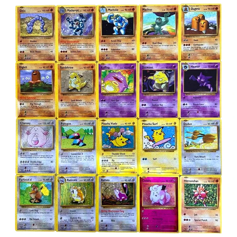 

60Pcs Diy 1996 First Edition Cartoon Anime Pokemon Pikachu Flash Cards Charizard Mewtwo Trainer Ptcg Game Battle Collection