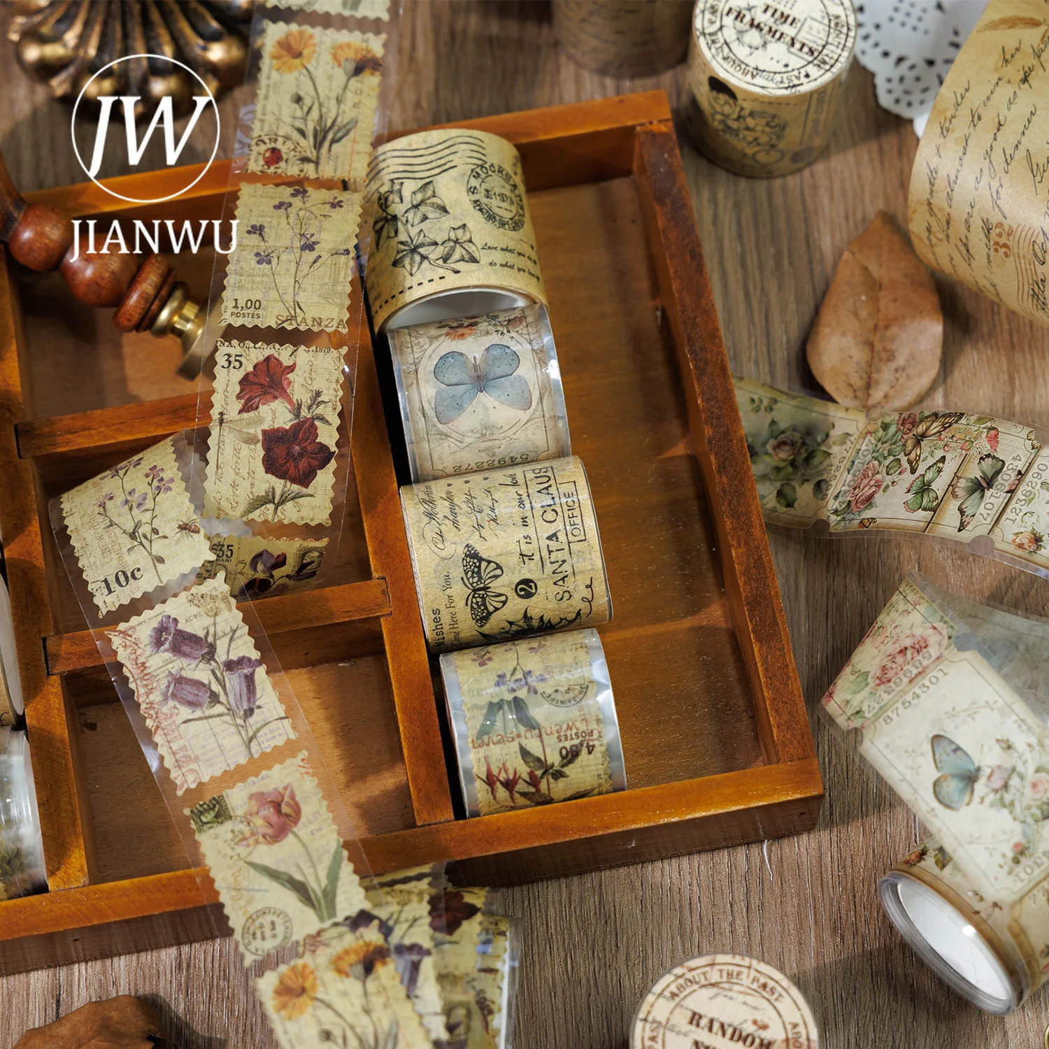 JIANWU Vintage Butterfly Flower English Words Landscape Material Collage Scrapbooking Washi Tape Creative DIY Journal Stationery