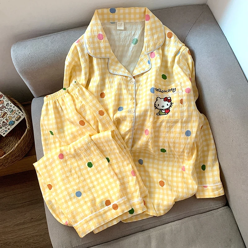 

M-5XL пижамный комплект Hello Kitty для женщин, осень-зима, милая одежда для сна больших размеров, женская удобная одежда для дома, женская домашняя одежда