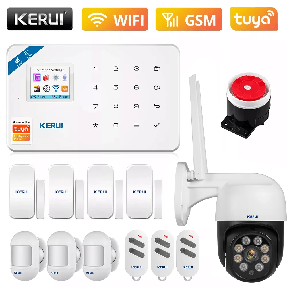 

KERUI W181 Tuya APP Control умная беспроводная WiFi GSM сигнализация домашняя система охранной сигнализации с низким уровнем заряда батареи функция напоминания времени